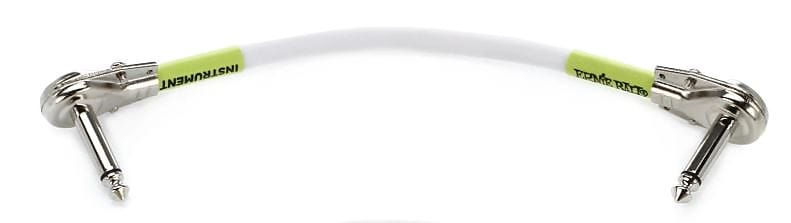 Ernie Ball 6-Inch Flat Angle Pancake Patch Cable - White - Perfect for Guitar, Bass, and Pedalboard Connections - Durable Instrument Cable for Musicians