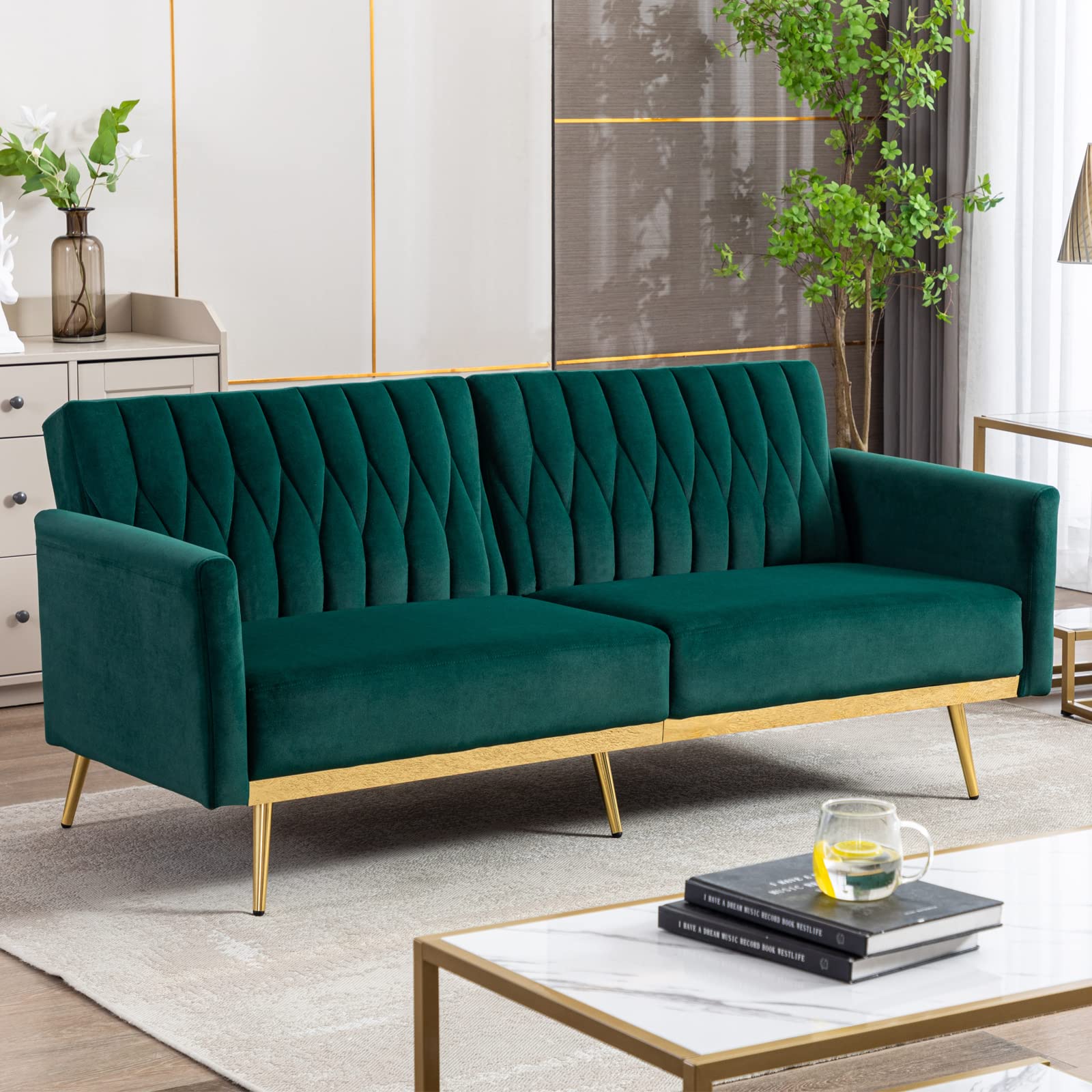 Convertible Futon Sofa Bed with Golden Legs - 70