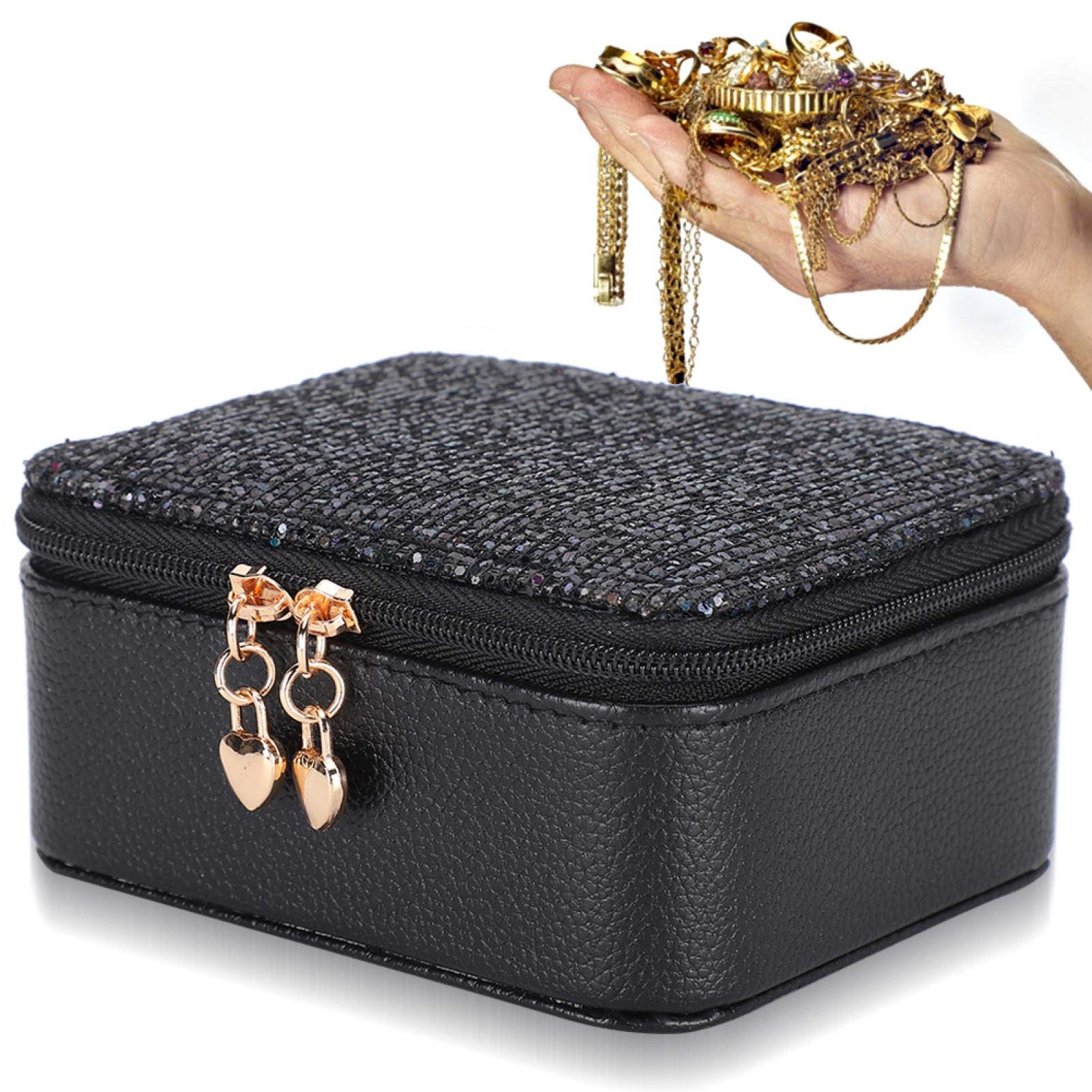 ASixxsix Jewelry Gift Box - Premium Ring Organizer for Women & Girls, Jewelry Holder Box for Bracelets, Earrings, Hair Accessories (Black) - Perfect for Travel, Home Storage & Gift Giving
