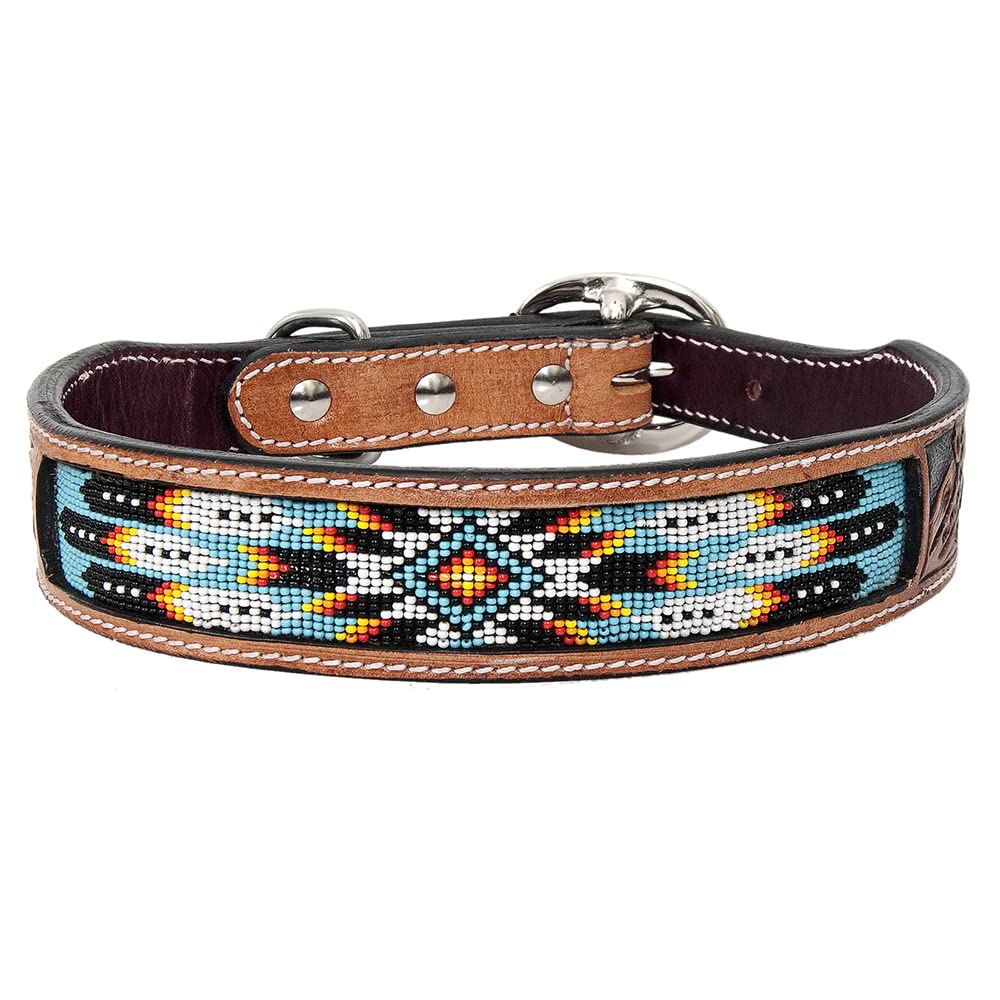 HILASON Genuine Leather Beaded Dog Collar for Small Dogs - Handmade, Soft & Hand-Tooled - Perfect for Training, Walks & Fashion Accessories