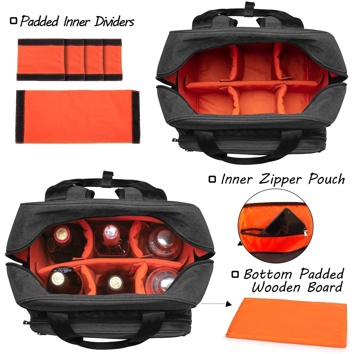 **CURMIO Professional Bartender Backpack - Padded Travel Bar Kit with Wine & Cocktail Shaker Compartments - Portable Messenger Bag for Bar Tools - Perfect for Home, Outdoor, Parties & Mixology Events**