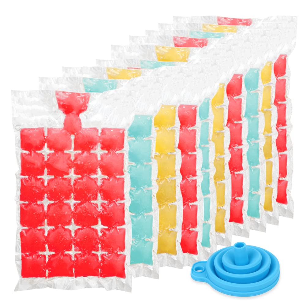 100 Pack Disposable Ice Cube Bags with Self-Sealing - Reusable Freezer Bags for Easy Ice Making, Includes 1 Collapsible Silicone Funnel - Perfect for Parties, Camping, and Home Bars