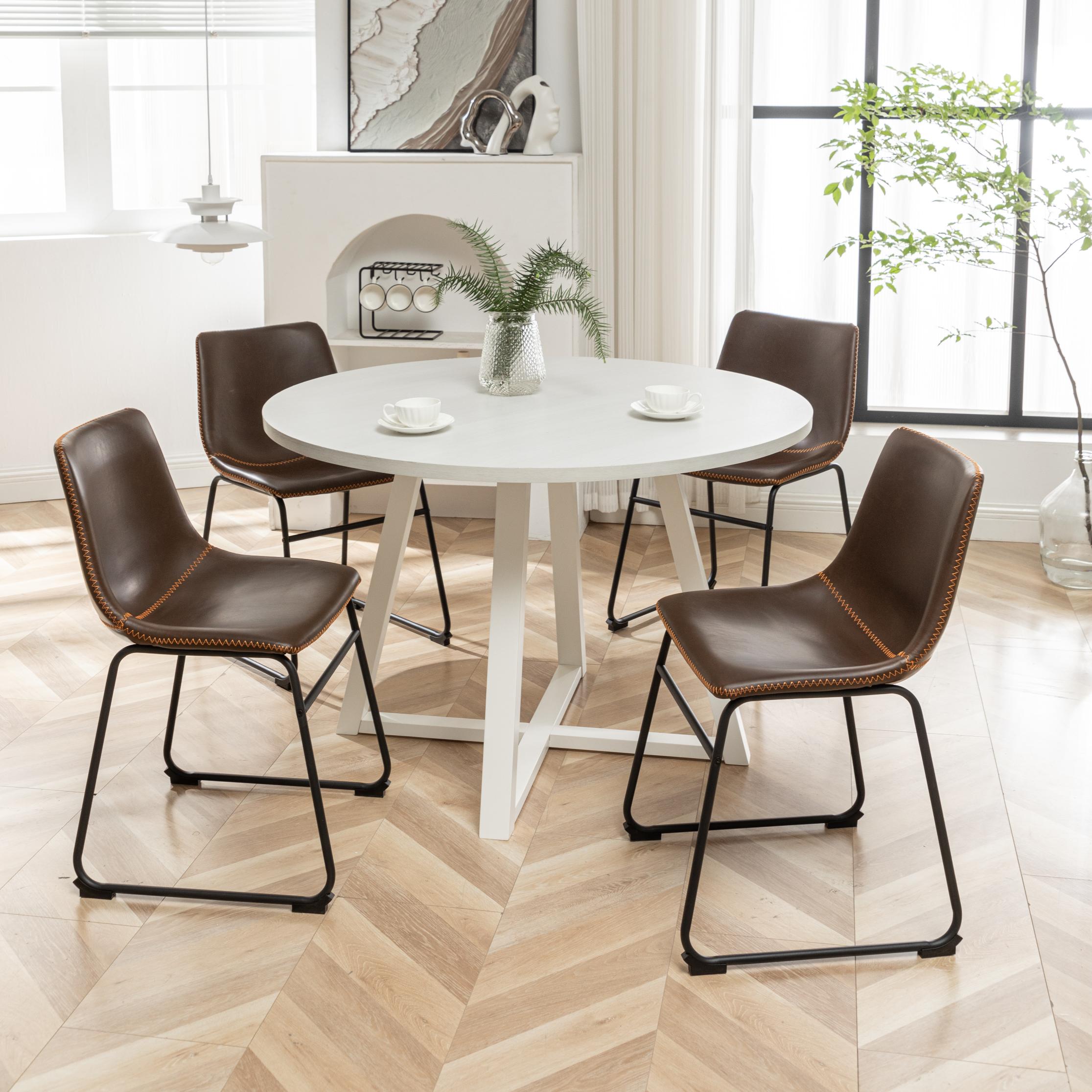 Roundhill Furniture Varna 5-Piece Round Dining Set with Trestle Table & 4 Stylish Chairs - Perfect for Small Spaces, Breakfast Nooks & Cozy Family Meals