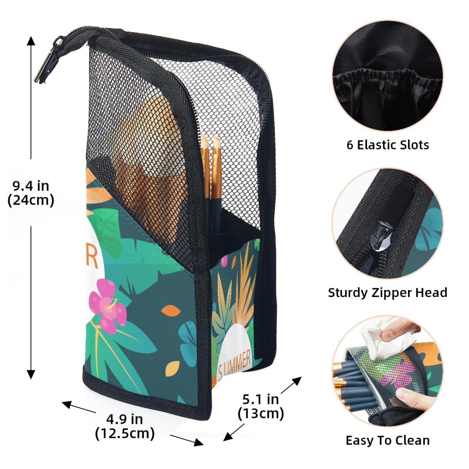 12-Piece Makeup Brush Set with Tropical Leaf Design Organizer Bag - Portable Travel Cosmetic Brush Holder for Professional & Home Makeup Application