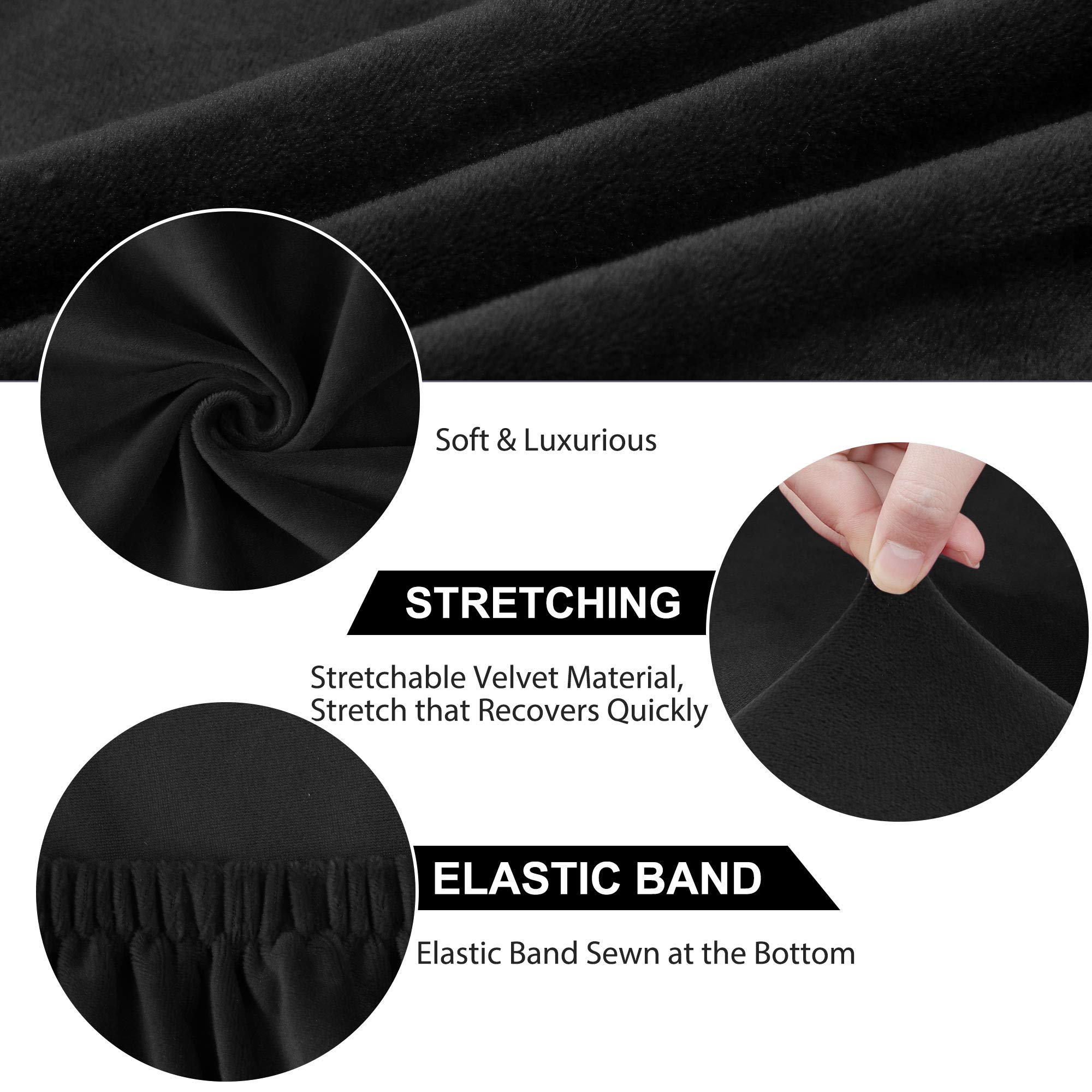 PiccoCasa Velvet Stretchable Printed Chair Seat Covers with Ties - Set of 6 Black Slipcovers for Dining Room & Kitchen Chairs - Perfect for Home Decor, Parties, and Daily Comfort