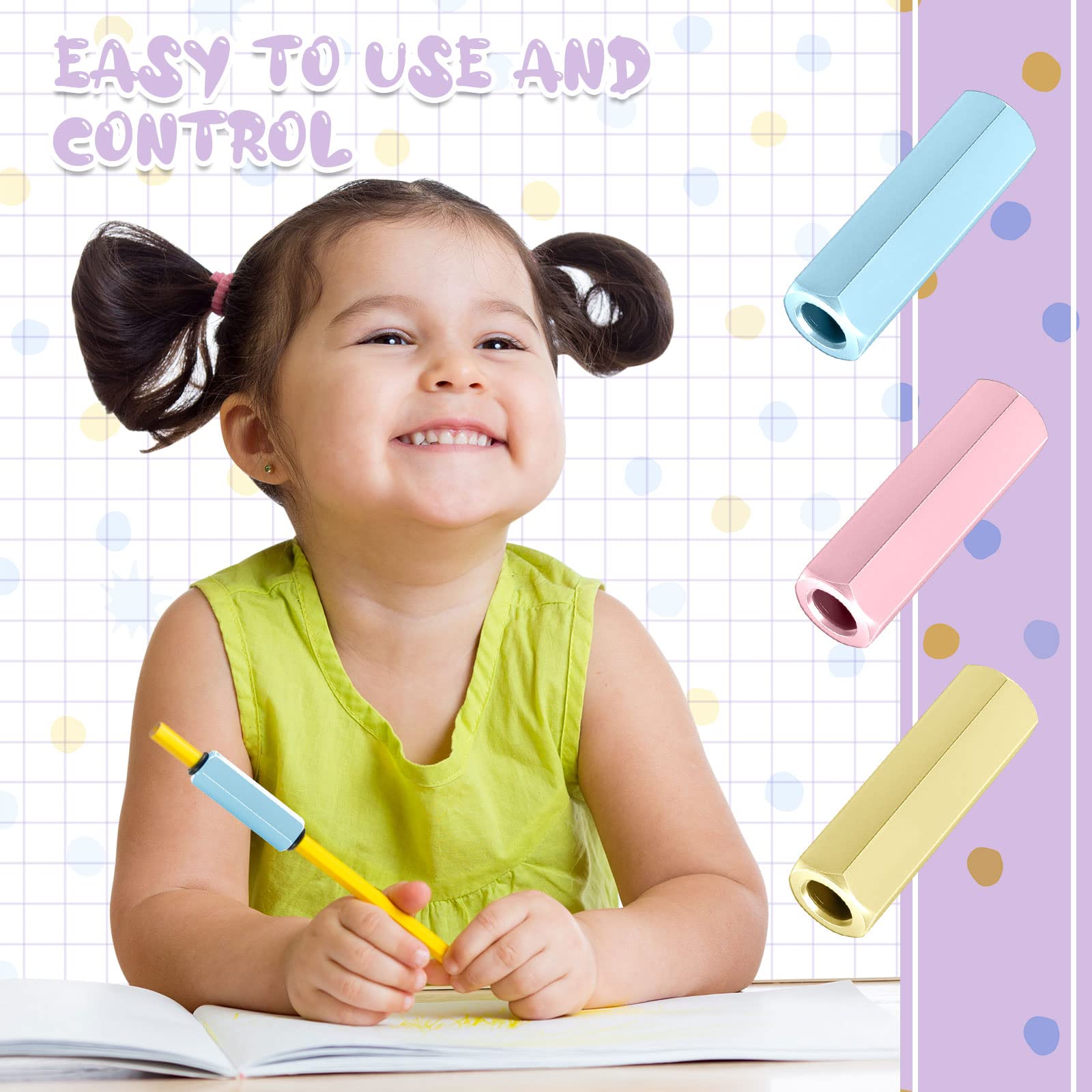 Gersoniel 3-Piece Colorful Metal Pencil Weights Set - Handwriting Aid for Autism Learning, Pencil Grip Helper (Pink, Light Yellow, Light Blue) - Perfect for Classroom, Therapy & Home Writing Practice