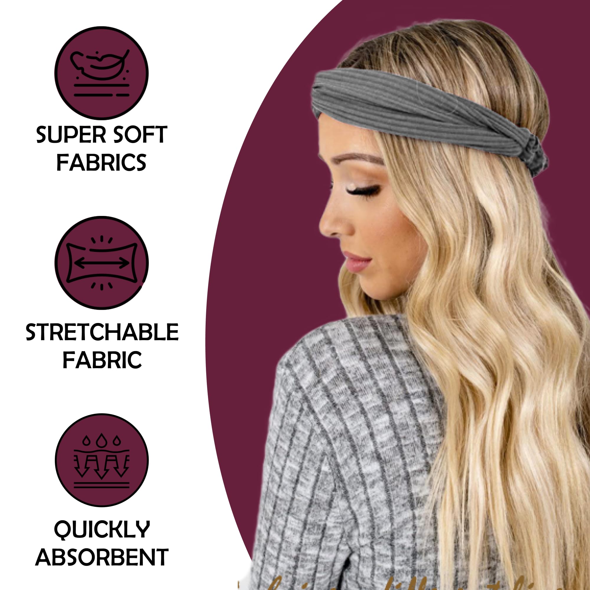 LOTUS78 Women's Headbands 8-Pack - Soft Elastic Hair Bands for Women, Sweat-Wicking Workout Headbands, Fashionable Boho Style Hair Accessories for Yoga, Running, Gym & Everyday Wear