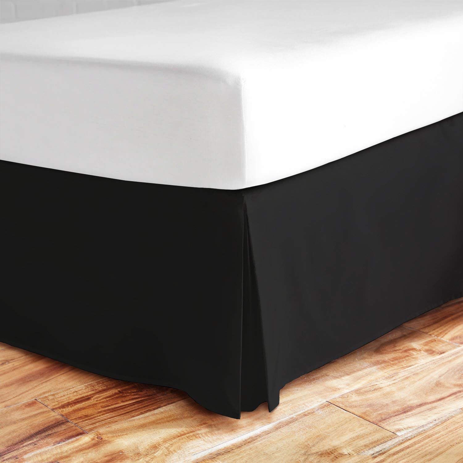 Split Corner Bed Skirt 21 Inch Drop - 100% Natural Cotton Full Size Bed Skirt - Wrinkle & Fade Resistant - Black Solid - Perfect for Full Size Beds, Guest Rooms & Home Decor