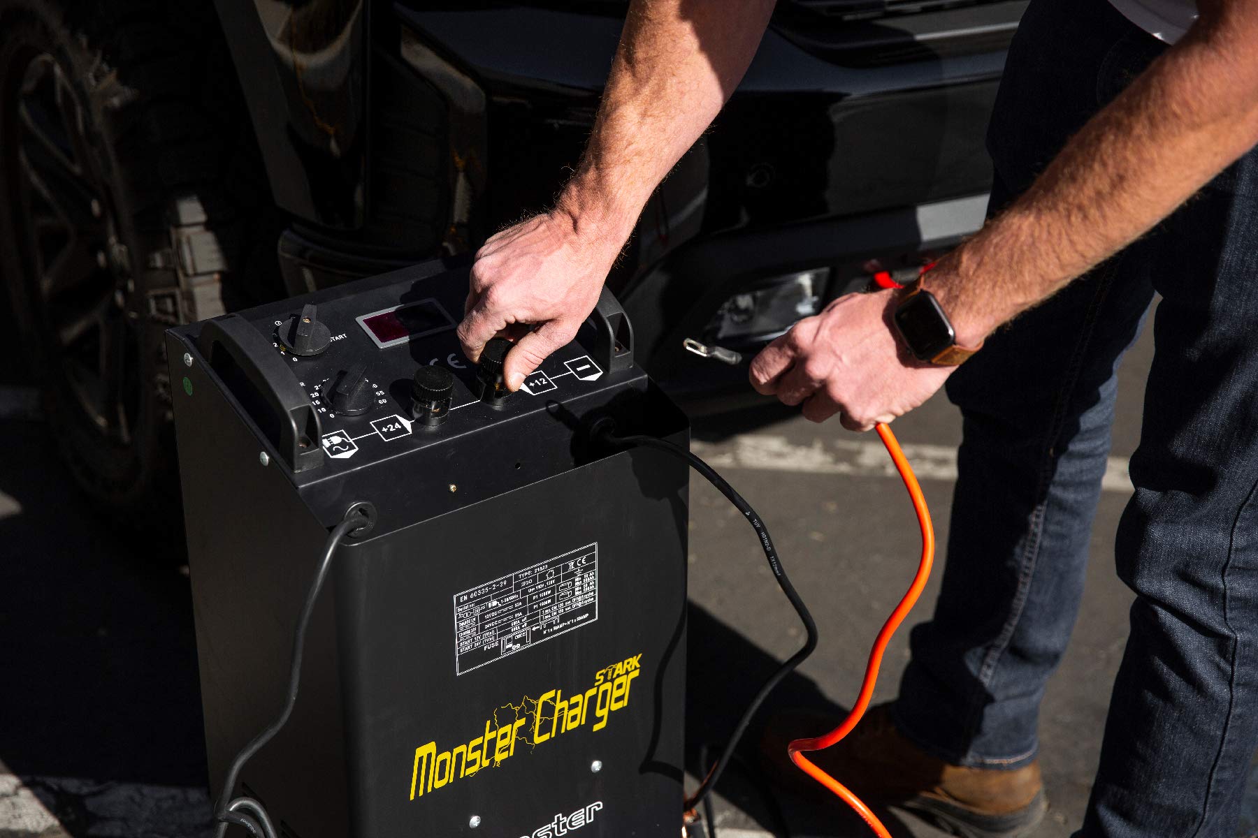 Stark USA 12V/24V 55Amp Automatic Battery Charger for Trucks, Cars, SUVs & Marine Batteries - Fast Charging with Engine Starter Clamps | Perfect for Road Trips, Emergency Jump Starts & Off-Grid Power