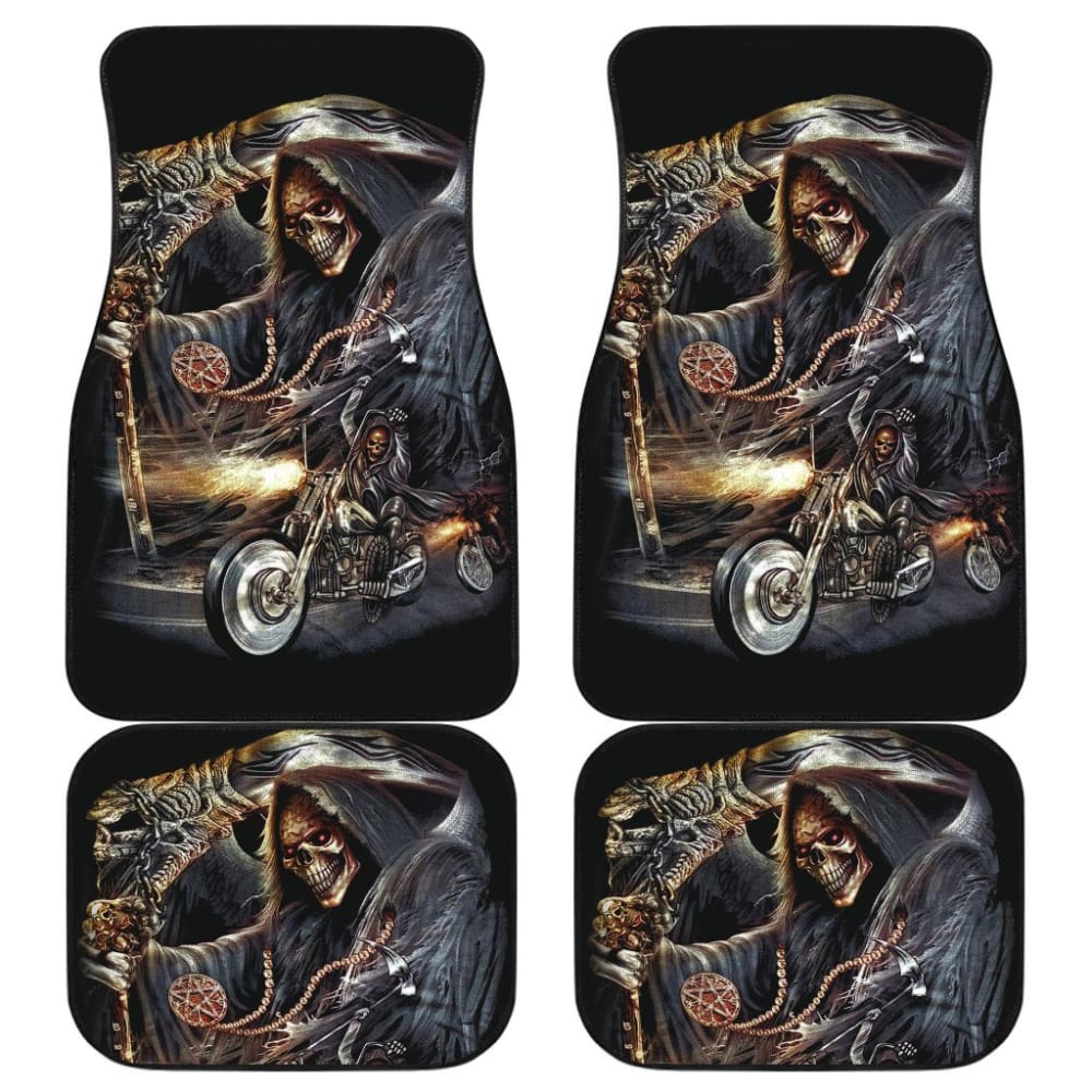 4 Pcs Grim Reaper Skull Car Floor Mats - Halloween Decor, Gothic Accessories for Vehicles - Perfect for Horror Fans & Themed Car Interiors
