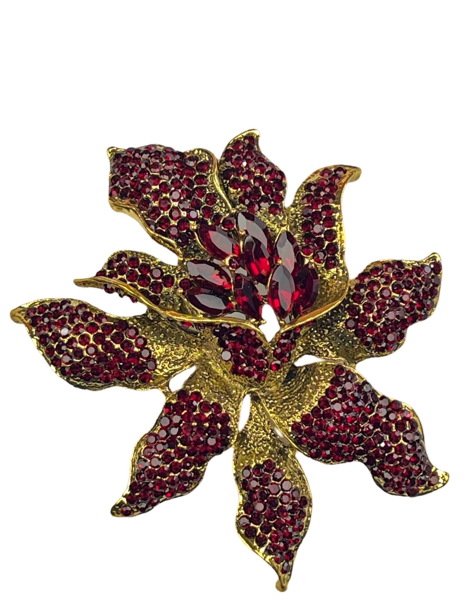 DÉCLIC Iris Diamond Floral Brooch Pin - Elegant Red Flower Jewelry for Women, Perfect for Weddings, Parties & Special Occasions