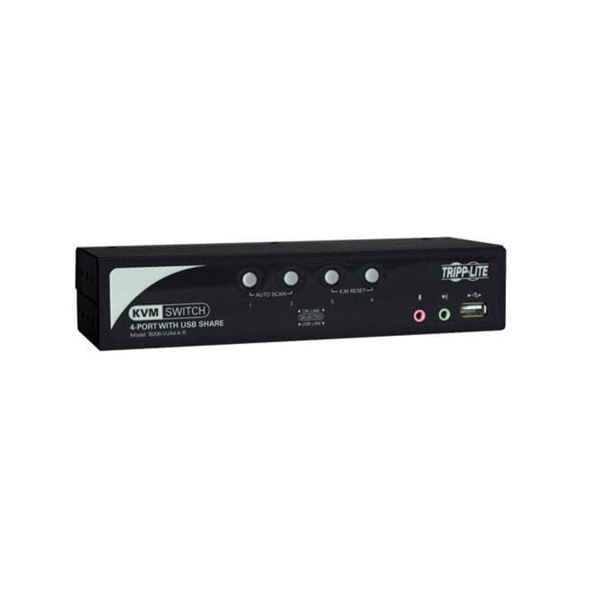 Tripp Lite 4-Port KVM Switch with USB 2.0 Hub, Audio Support & Cable Kit - Multi-Computer Peripheral Sharing for Office & Home Workstations (B006-VUA4-K-R)