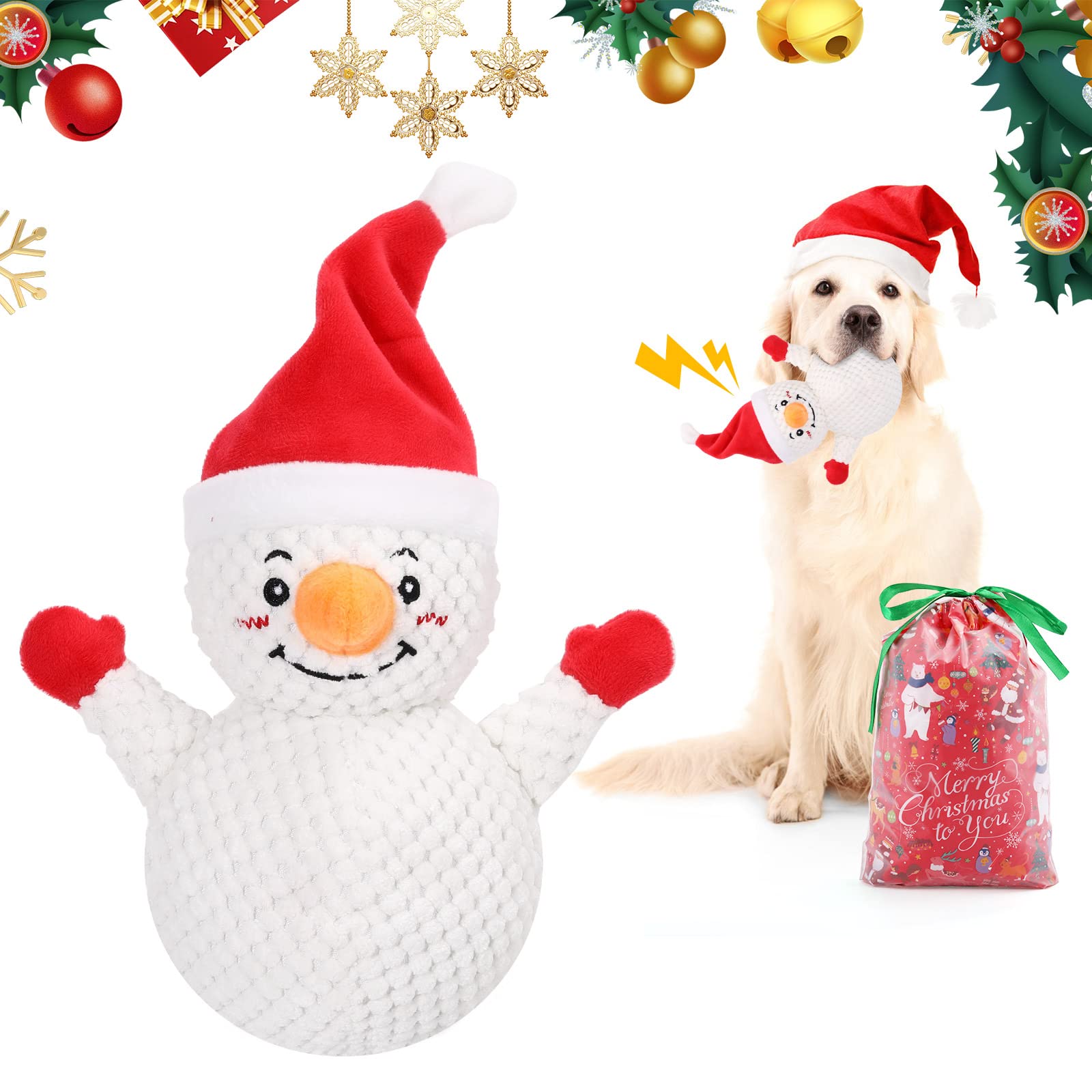 Lewondr Christmas Plush Dog Squeaky Toys - Durable Snowman-Shaped Chew Toys for Small & Medium Dogs | Interactive Puppy Training Toys | Soft Cute Holiday Gift for Pets (White) - Perfect for Christmas Playtime & Puppy Training Sessions