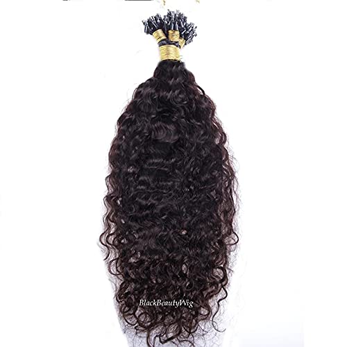 Brazilian Water Wave Human Hair Extensions - 100g 14inch 100 Strands Curly Micro Loop Ring Pre-Bonded Remy Hair with Micro Beads (Dark Brown #4) - Perfect for Daily Wear, Parties & Special Occasions