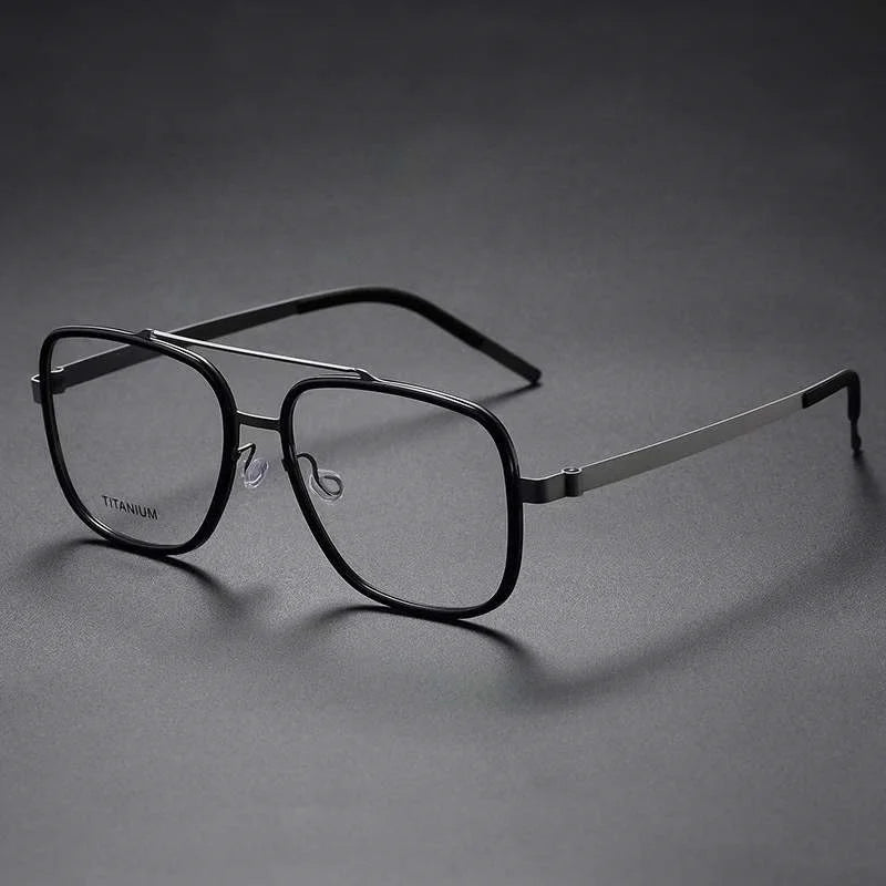 Unisex Full Rim Square Double Bridge Titanium Acetate Eyeglasses Frame 9744 - Lightweight Durable Glasses for Men & Women - Perfect for Reading, Work & Fashion Accessories