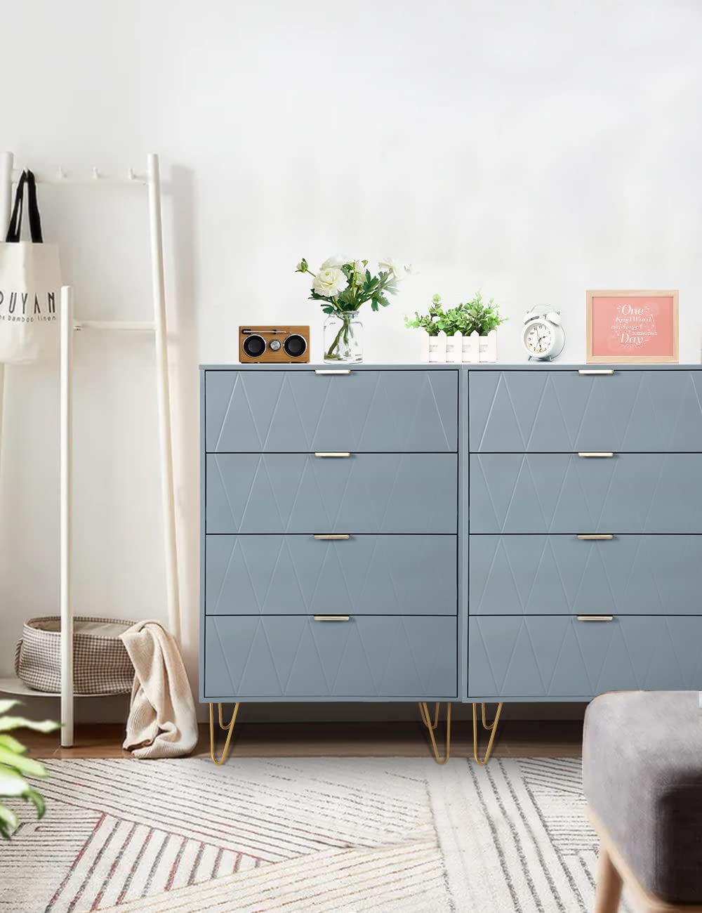 Anbuy 4-Drawer Dresser with Metal Legs - Tall Storage Cabinet Organizer for Bedroom, Living Room & Closet - Blue Set of 2 - Perfect for Small Spaces & Apartment Organization