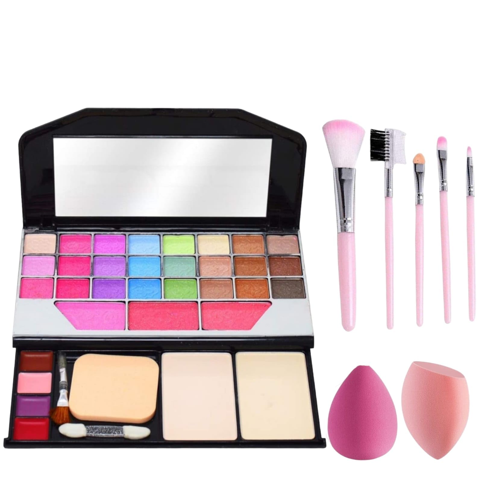Professional 8-Piece Makeup Brush Set with 2 Blending Sponges - Foundation, Eyeshadow, Contour & Blush Brushes for Flawless Makeup Application - Perfect for Daily Use, Travel & Professional Makeup Artists
