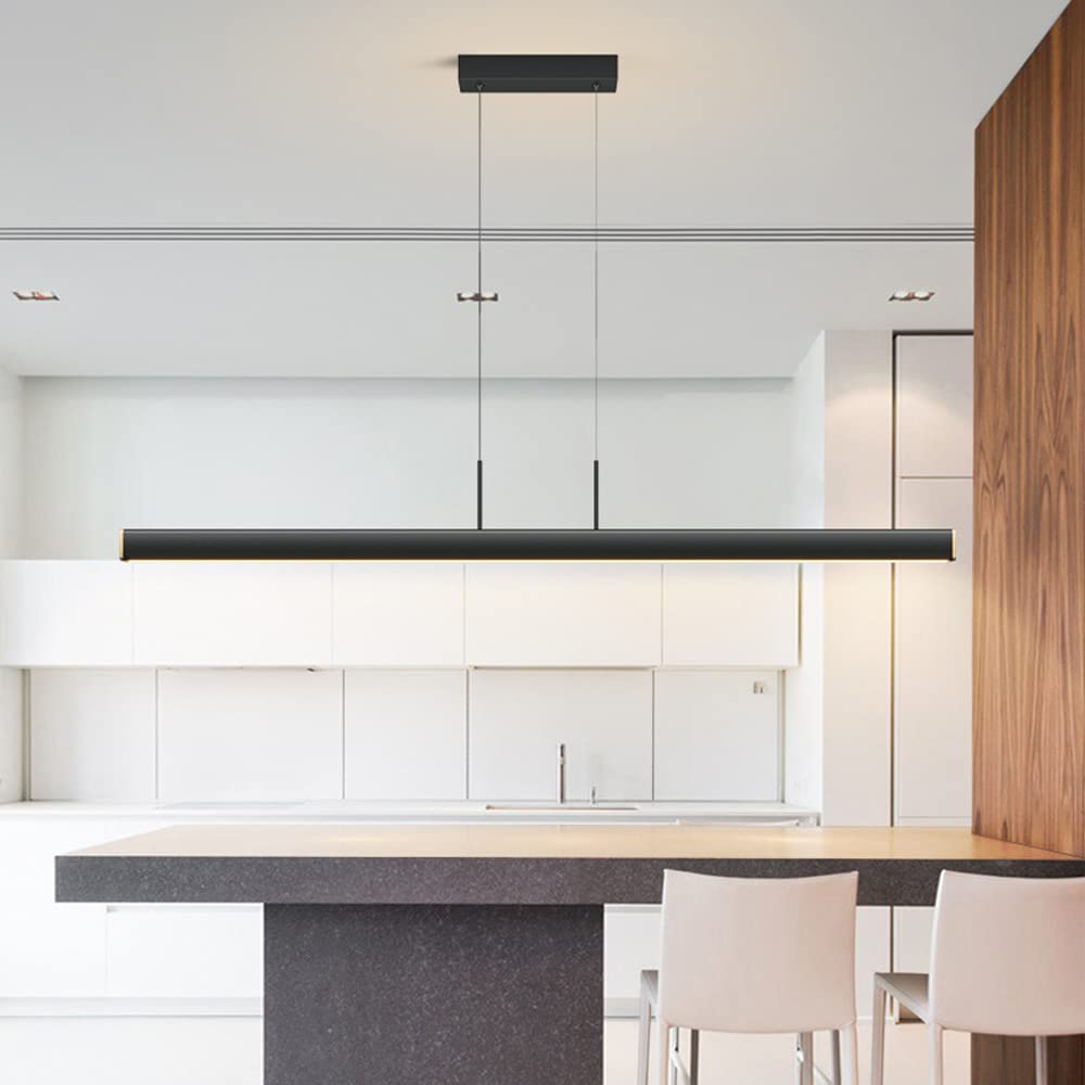 Modern LED Linear Pendant Light - Wooden Kitchen Island Chandelier for Dining Room, Bar & Office | Minimalist Long Hanging Lamp with Energy Efficient Lighting | Perfect for Contemporary Homes, Restaurants and Workspaces