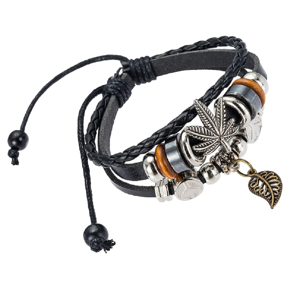 Evil Eye Bracelet for Women - Protection Anklet & Punk Leather Bracelet Set with Maple Leaf Charm | Alloy & String Jewelry for Teen Girls | Perfect for Christmas Gifts, Boho Fashion & Spiritual Healing