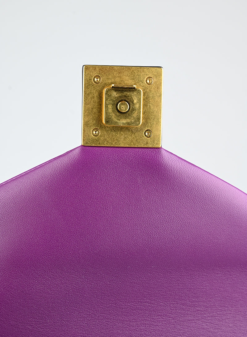 Valentino Leather Clutch Bag with Roman Studs in Purple - Perfect for Evening Parties & Special Occasions
