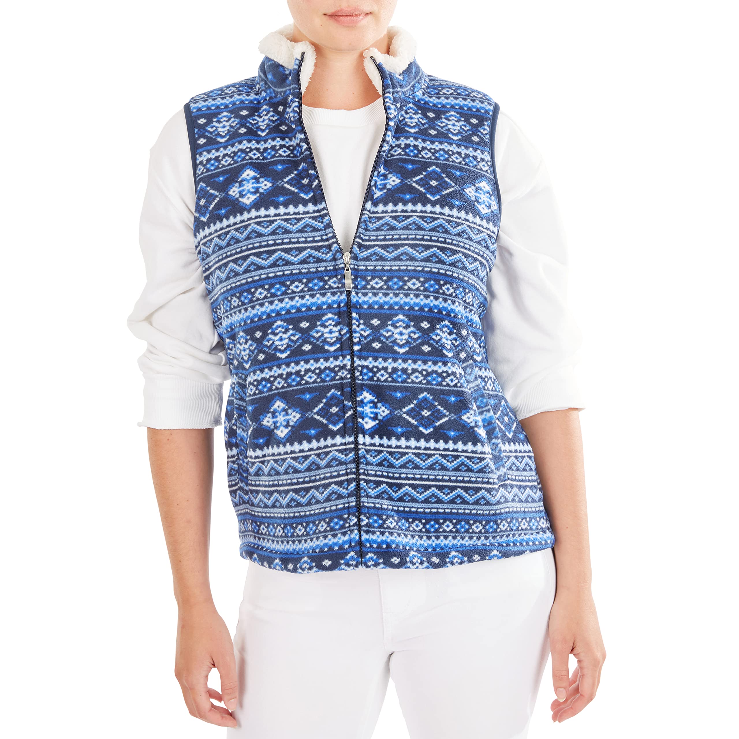 Smith's American Women's Butter-Sherpa Lined Printed Fleece Zip Front Vest - Cozy Winter Outerwear for Hiking, Camping & Casual Wear