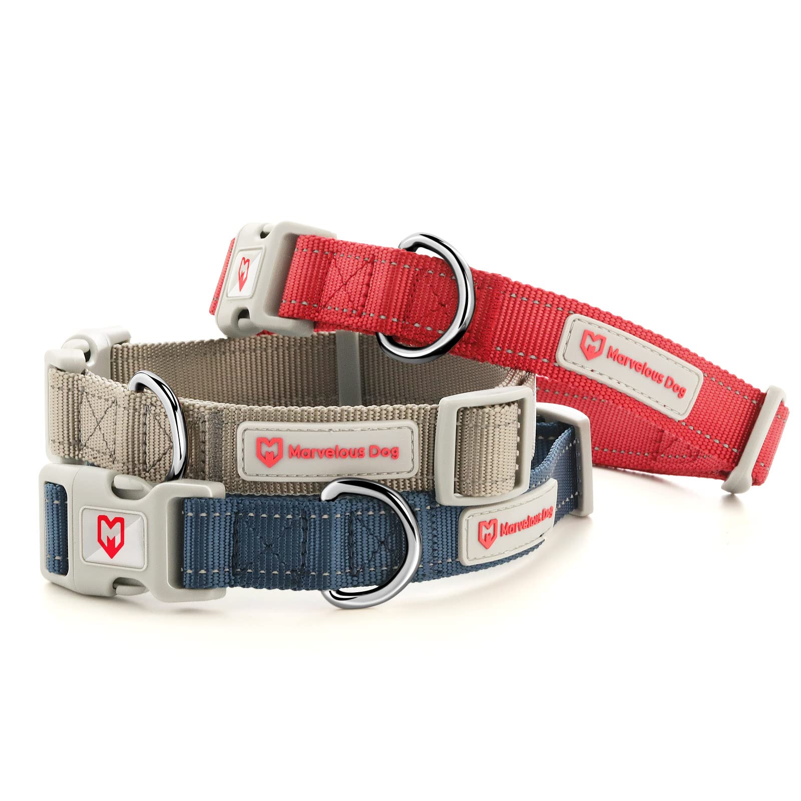 Premium Reflective Nylon Dog Collar with AirTag Holder - Adjustable Quick Release Buckle for Large, Medium & Small Dogs (Blue, L 17-23 inch) - Perfect for Night Walks, Training & Outdoor Adventures