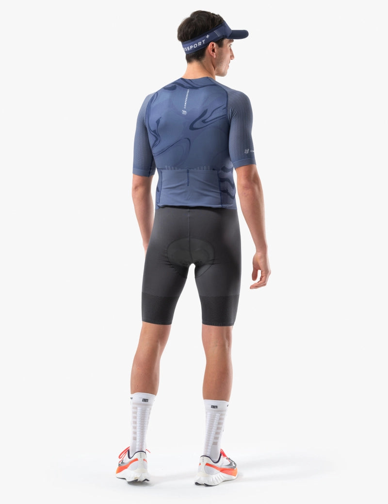 Compressport Men's AERO SS Trisuit - Breathable Cycling & Triathlon Suit with Indigo Print - Perfect for Training, Racing & Endurance Sports
