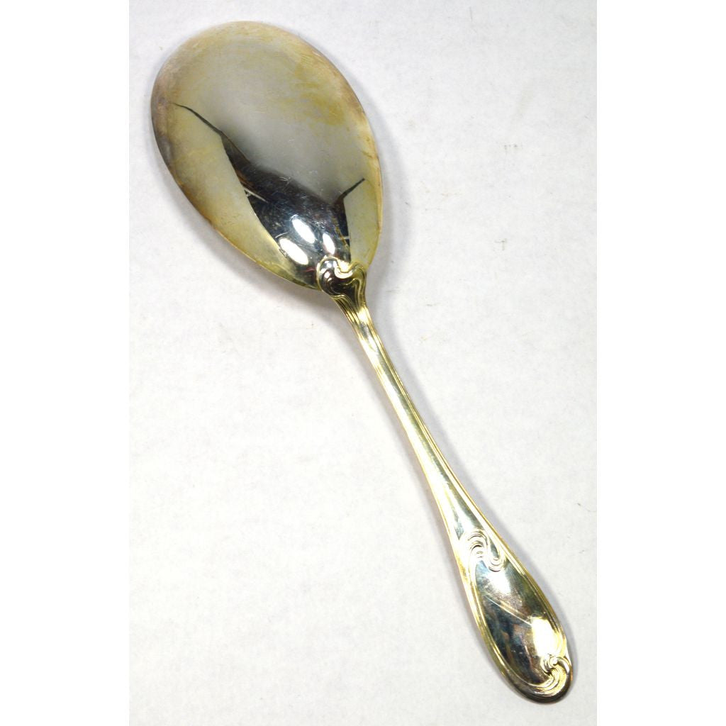 Antique ERCUIS Silver Plated French Oval Serving Spoon with Wave Pattern - Perfect for Elegant Dining, Tea Parties & Vintage Table Settings