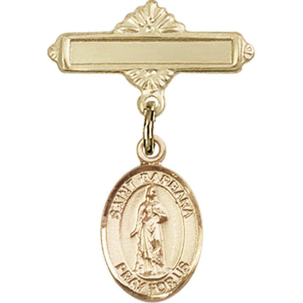 St. Barbara Gold Filled Baby Badge Charm - 1 X 5/8 Inch Polished Pin for Jewelry Making, Baby Shower Gifts & Keepsakes