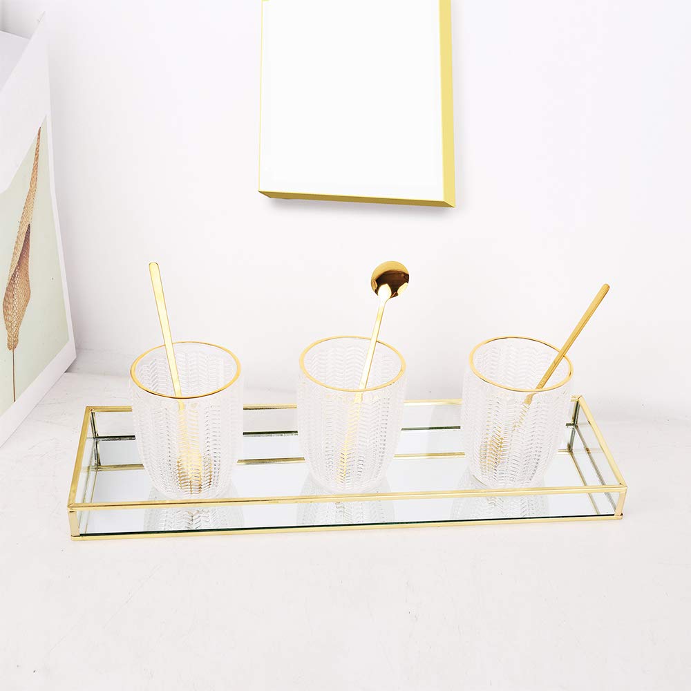 Gold Bathroom Vanity Tray Set (2Pcs) - Affogato Sink Organizer with Mirror for Toothbrush, Makeup & Cosmetics Storage | Perfect for Bathroom Countertops, Toilet Tanks, Bathtubs, Closets & Dressers | Elegant Home Organization Solution