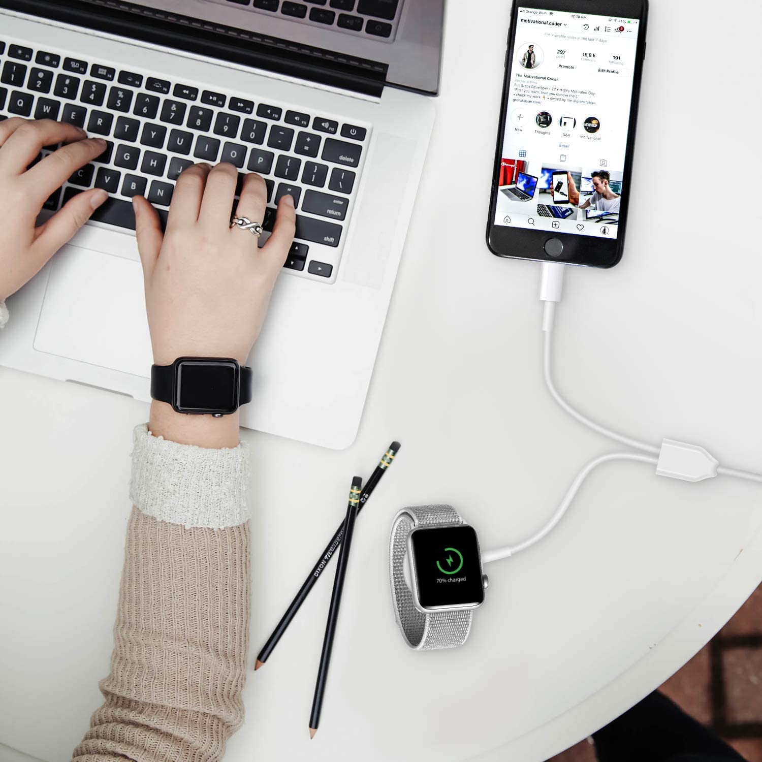 3-in-1 Magnetic Charging Cable for Apple Watch 8/7/SE/Ultra & iPhone 15/14/13/12 - Fast Charging USB-C to Lightning & Apple Watch Charger - Perfect for Travel, Office & Nightstand Charging