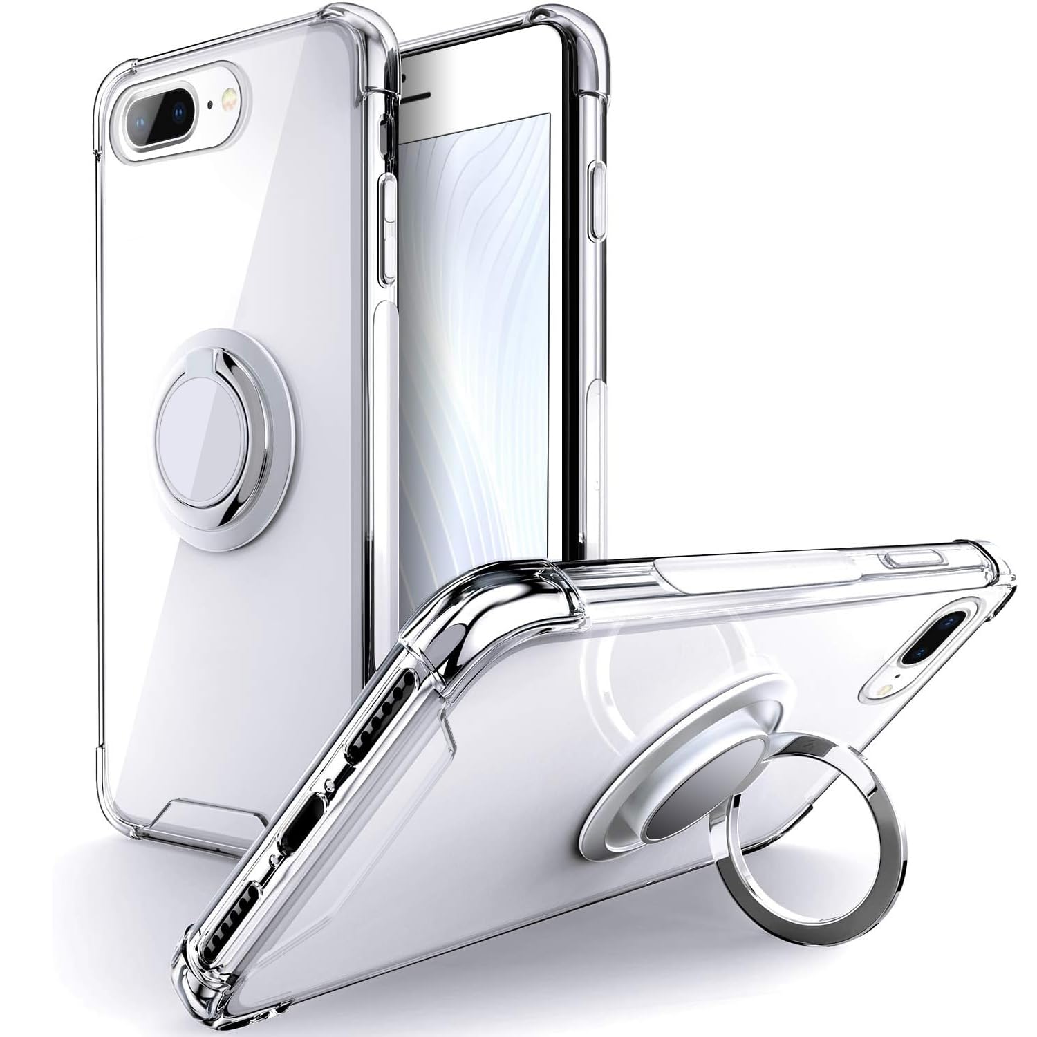 Premium Shockproof Clear iPhone 8 Plus/7 Plus Case with Ring Stand | Military-Grade Protection | Slim Protective Cover for Everyday Use, Travel & Outdoor Activities
