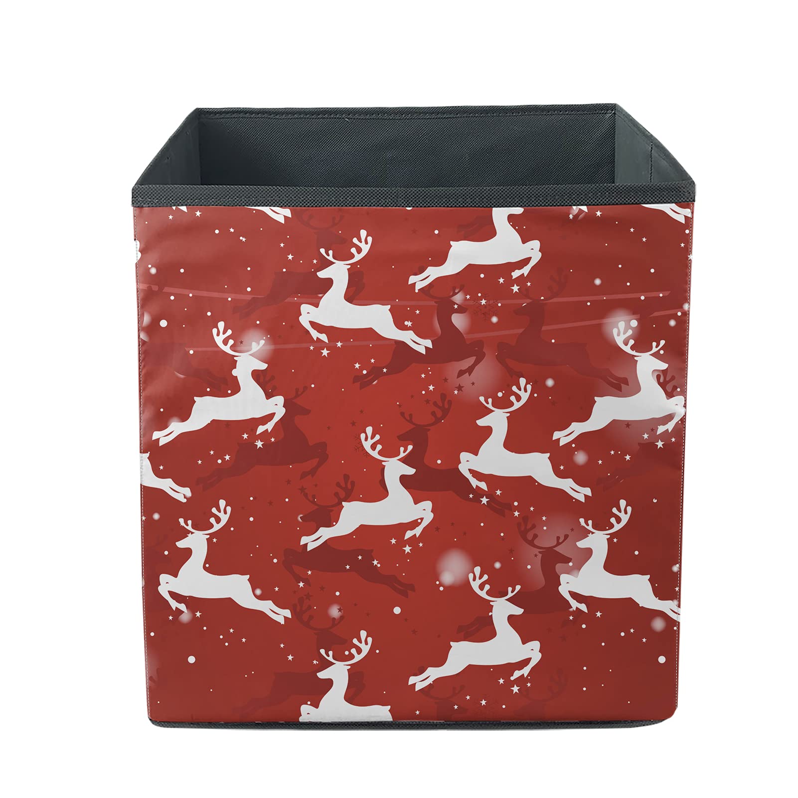 Vintage Reindeer Pattern Storage Bins - 13x13x13 Inch Fabric Cube Organizers for Nursery, Office & Home Organization - Perfect for Storing Clothes, Toys, Books & Decor (Red) - Ideal for Holiday Decor, Kids' Room Storage & Closet Organization