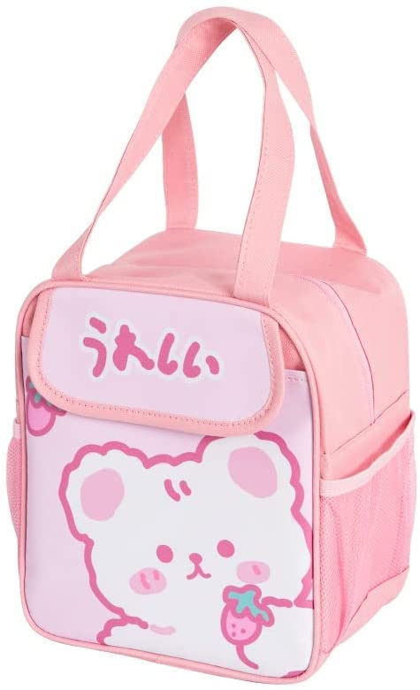 Kawaii Insulated Lunch Bag for Girls - Cute Lightweight Lunch Tote for Kids & Teens - School, Work, Picnic & Travel - Thermal Food Container (Pink)