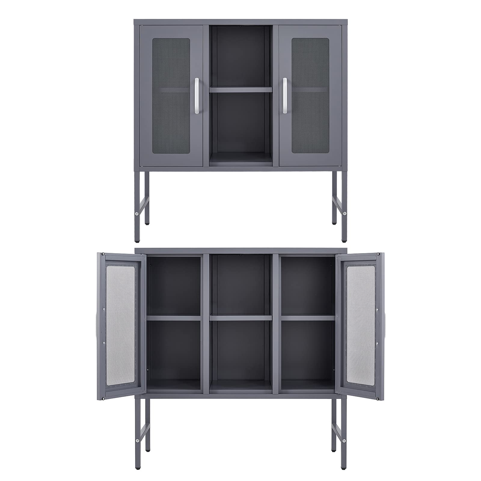 BYNSOE Metal Storage Cabinet with 2 Mesh Doors & 6 Compartments - Multipurpose Organizer for Kitchen, Living Room, Office, Garage - Easy Assembly Home Storage Solution (Perfect for Storing Dishes, Linens, Tools & Household Items)