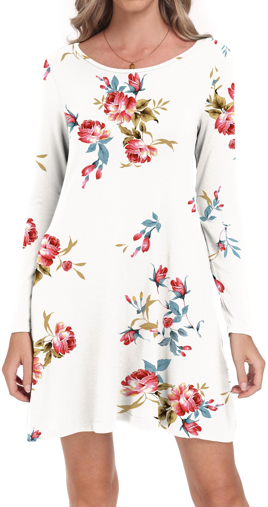 Women's Casual Long Sleeve Pocket T-Shirt Dress - Loose Fit Comfortable Cotton Dress for Everyday Wear, Work, Travel & Lounge