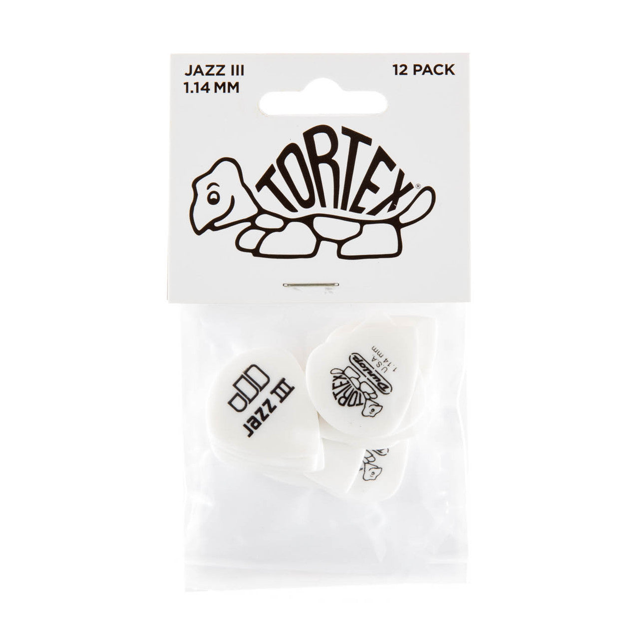 Dunlop 478P114 Tortex White Jazz III Guitar Pick 1.14mm - Premium Plectrum for Jazz, Rock & Acoustic Guitar Playing - Perfect for Professional Musicians & Beginners