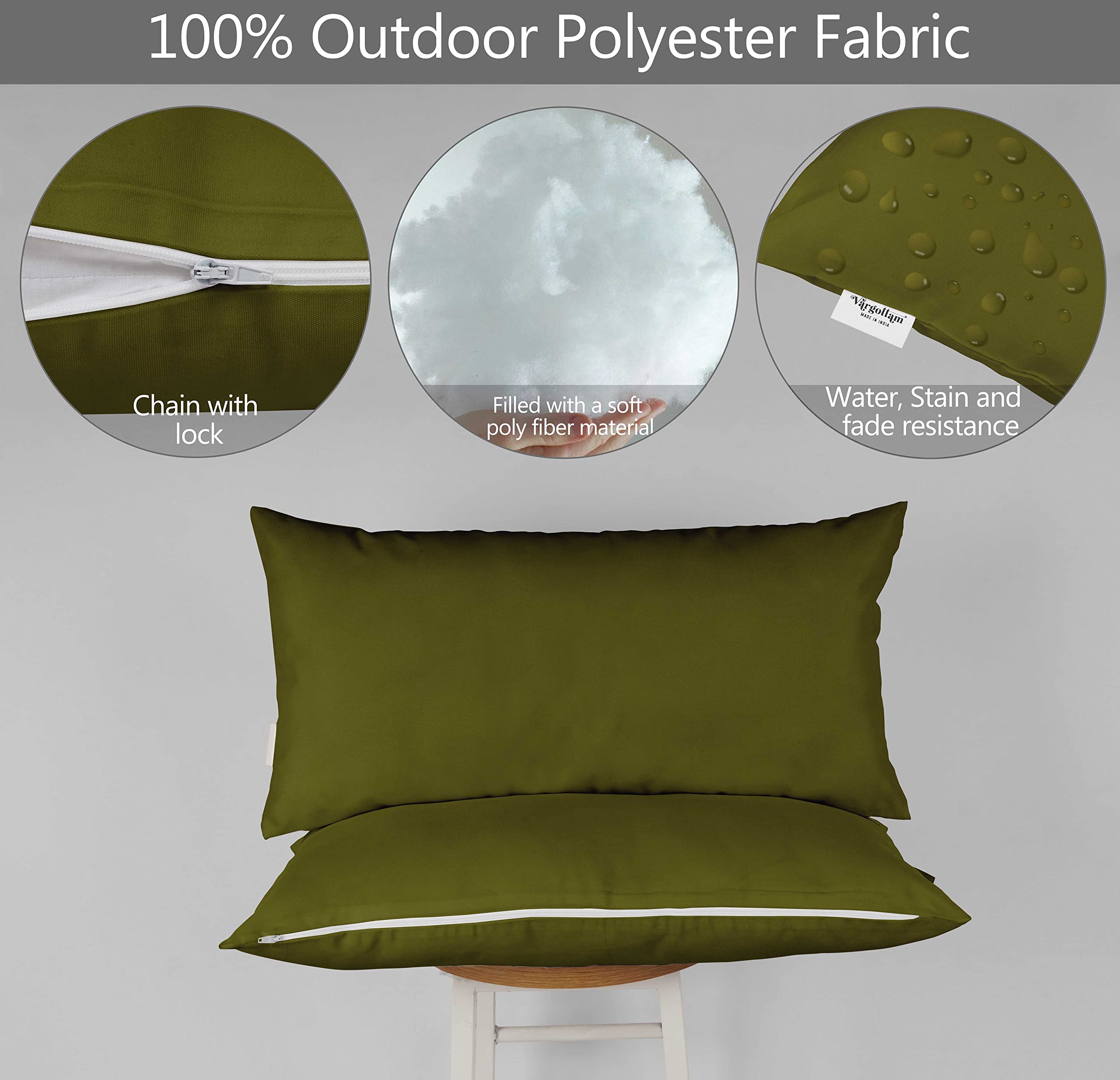 Waterproof Indoor Outdoor Lumbar Pillow Set of 2 - All-Weather Polyester Decorative Throw Pillows for Patio Furniture (Olive Green) - Perfect for Sofa, Garden, Deck & Poolside Relaxation