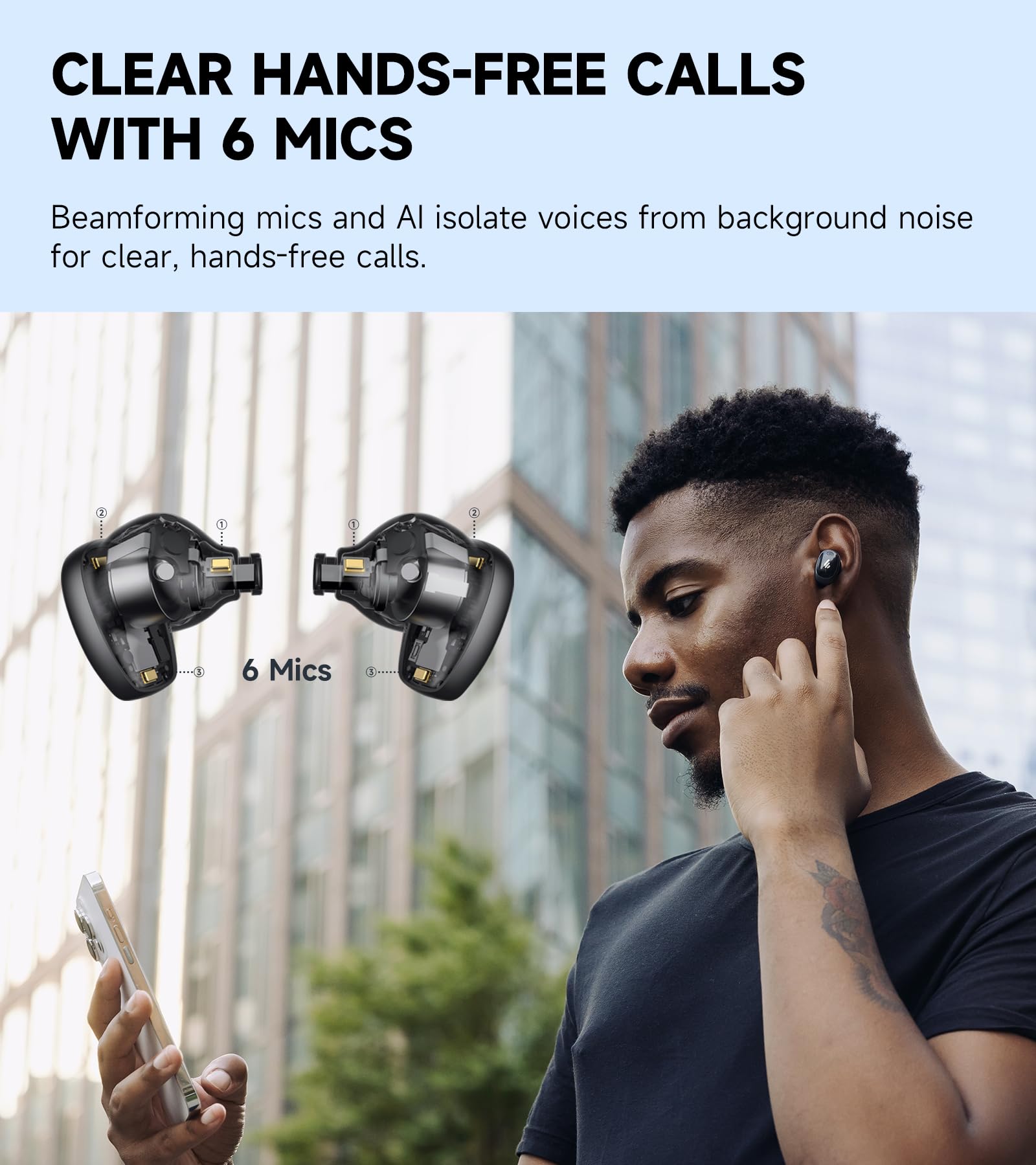 Edifier NeoDots True Wireless Earbuds with Hybrid ANC (48dB Noise Cancelling), Hi-Res Audio & LDAC, Wireless Charging, 6-Mic ENC, 56H Battery Life, Bluetooth 5.4 - Black | Perfect for Travel, Workouts & Commuting