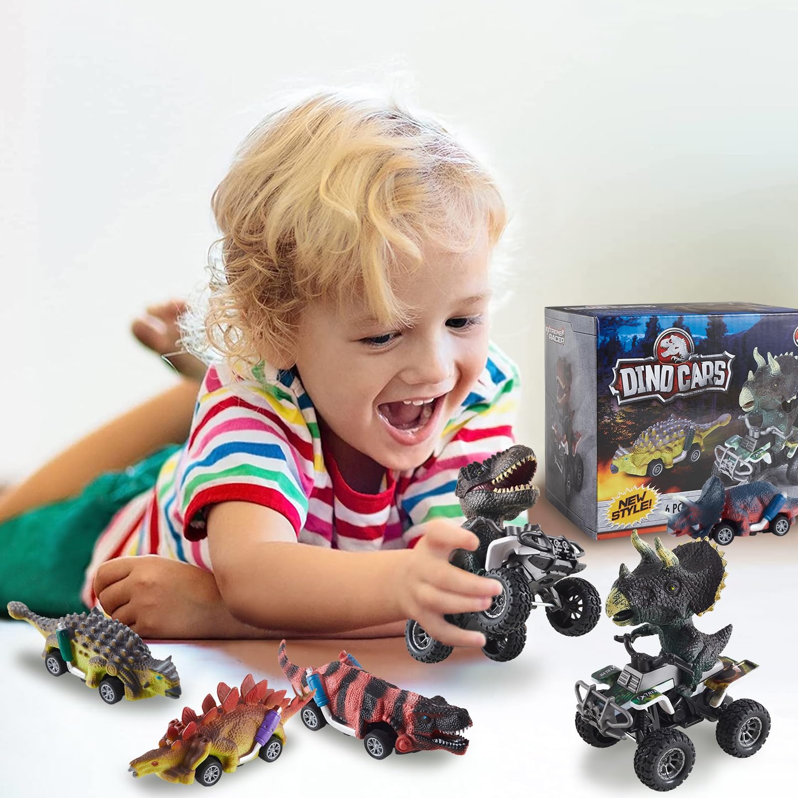 6 Pack Pull Back Dinosaur Cars Toy Set - Inertial Motor Vehicles for Kids Ages 3-8 | Perfect Birthday & Christmas Gift for Boys & Girls | Fun Playtime & Party Favor Toy