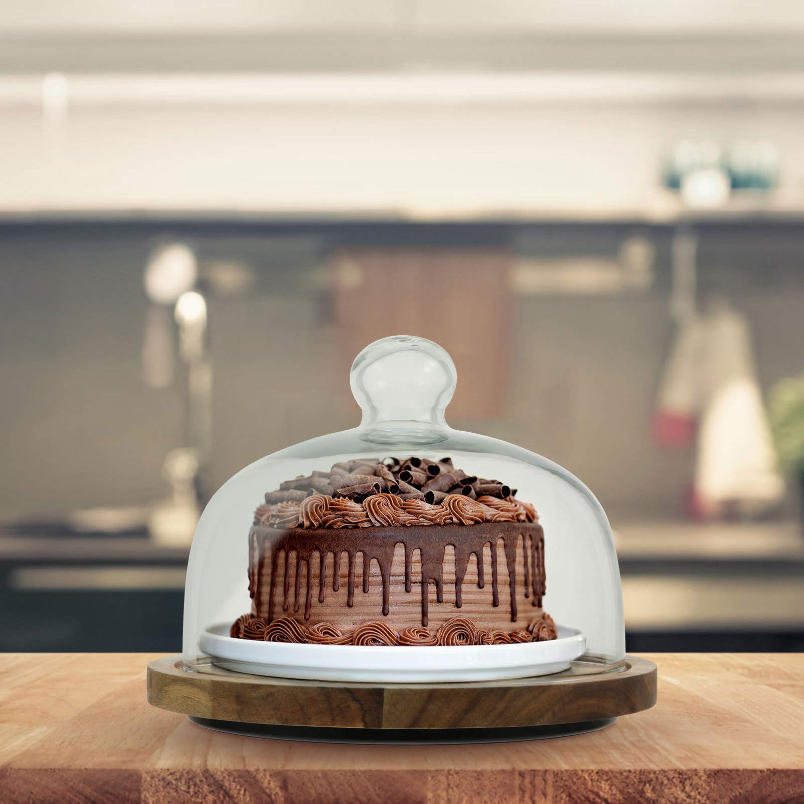 Premium Glass Cake Stand with Dome Cover - European Style Rotating Dessert Display for Cupcakes, Mini Pastries & Fruit - Perfect for Parties, Weddings & Tea Time