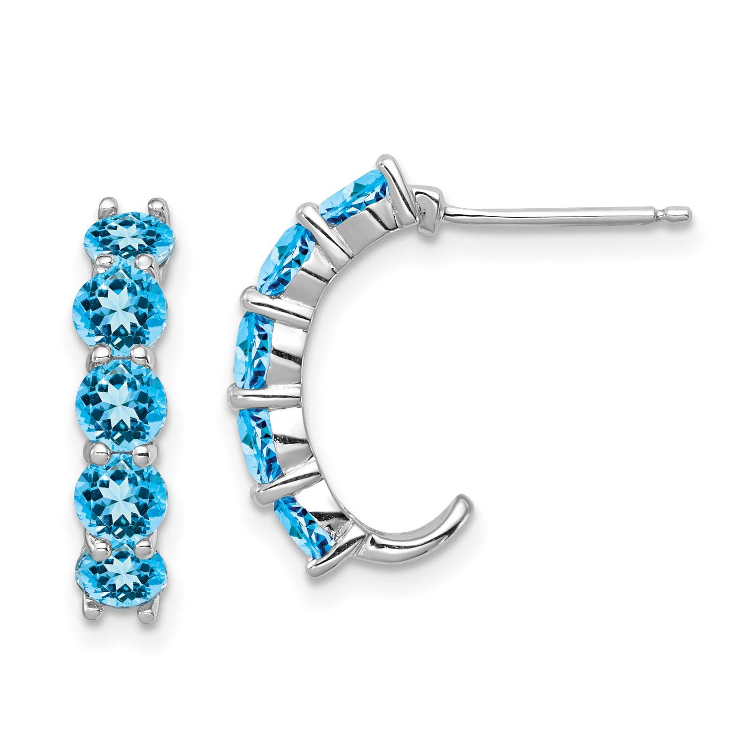 925 Sterling Silver Blue Topaz J-Hoop Earrings 19x5mm - Elegant Dangle Earrings for Women, Perfect for Parties, Weddings & Everyday Wear