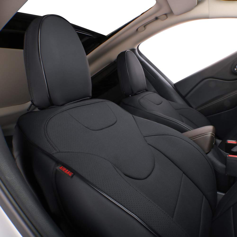 Premium Custom Fit Car Seat Covers for Jeep Cherokee 2014-2018 - Full Set Waterproof Leatherette Seat Protectors - Black Leather-Look Cushions for Comfort & Style - Perfect for Road Trips, Daily Commutes & Off-Road Adventures