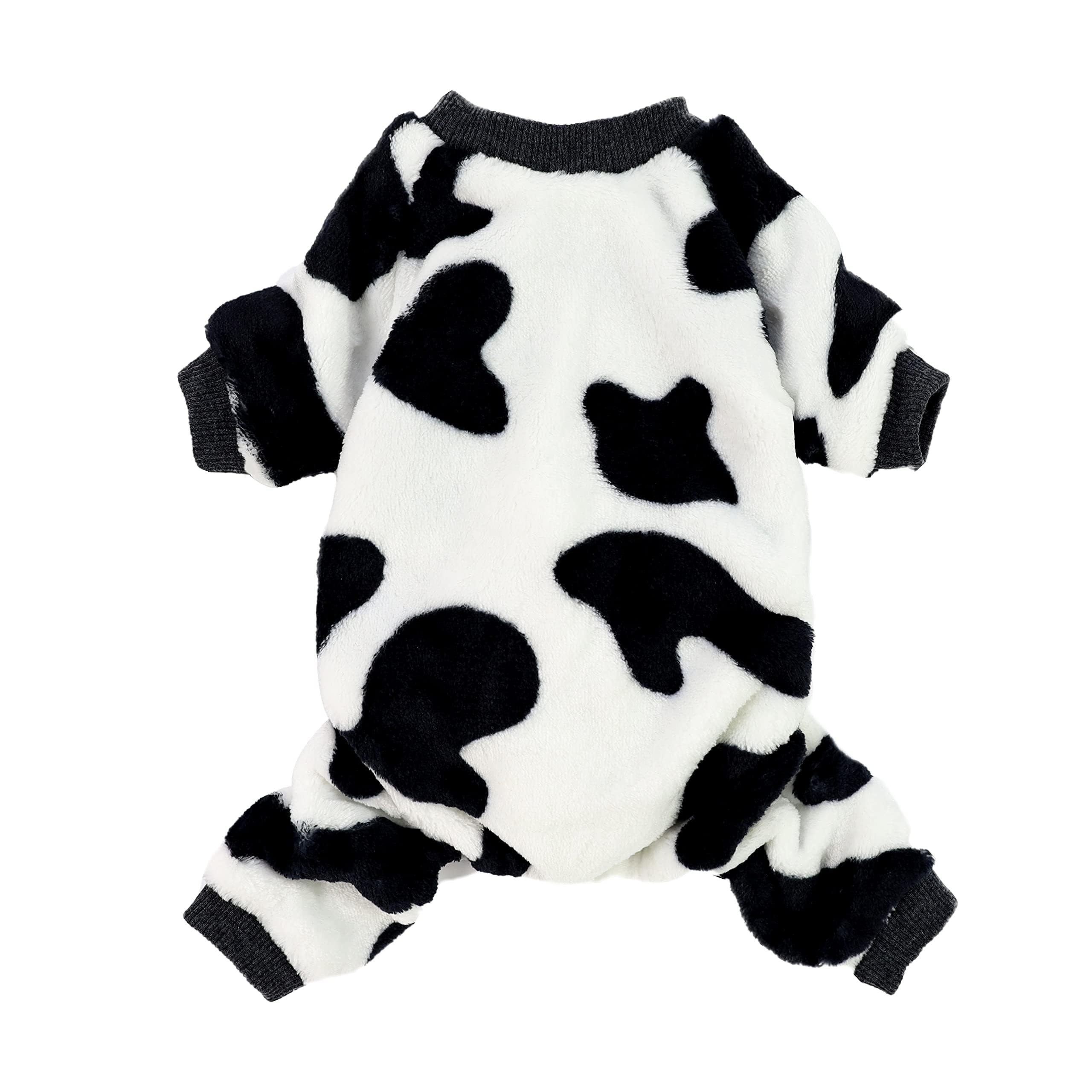 Fitwarm Adorable Milk Cow Print Dog Pajamas - Soft Velvet Winter Coat Jumpsuit for Chihuahua & Pomeranian (Medium) - Warm & Cozy Sleepwear for Small Dogs