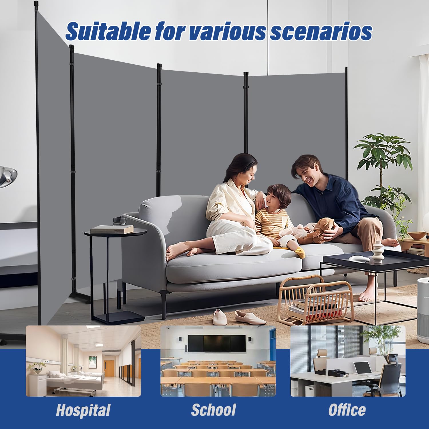6ft Room Divider - 4 Panel Folding Privacy Screen with Fabric Panels | Portable Partition for Bedroom, Office & Living Room | Freestanding Room Separation Solution for Home Decor & Space Organization