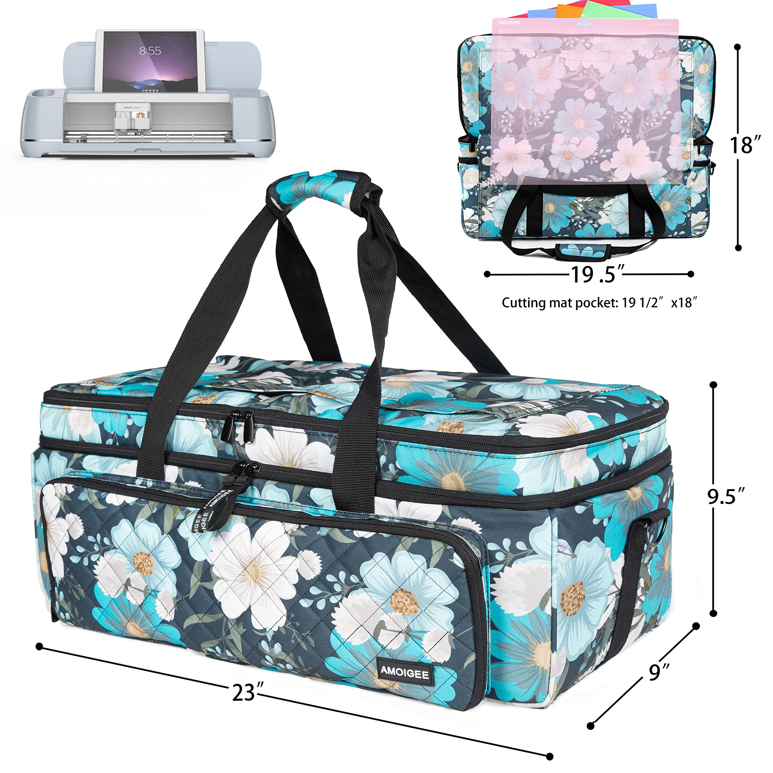 AMOIGEE Double-Layer Carrying Case for Cricut Maker 3/4 & Explore Air 2/3/4 - Dustproof Storage Organizer with Accessory Pockets | Perfect for Crafting, Travel & Machine Protection