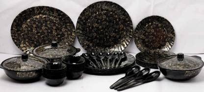 40-Piece Unbreakable Melamine Dinnerware Set - Black & Gold Plates, Bowls, Cups & Cutlery - Microwave & Dishwasher Safe - Elegant Tableware for Restaurants, Catering & Outdoor Dining