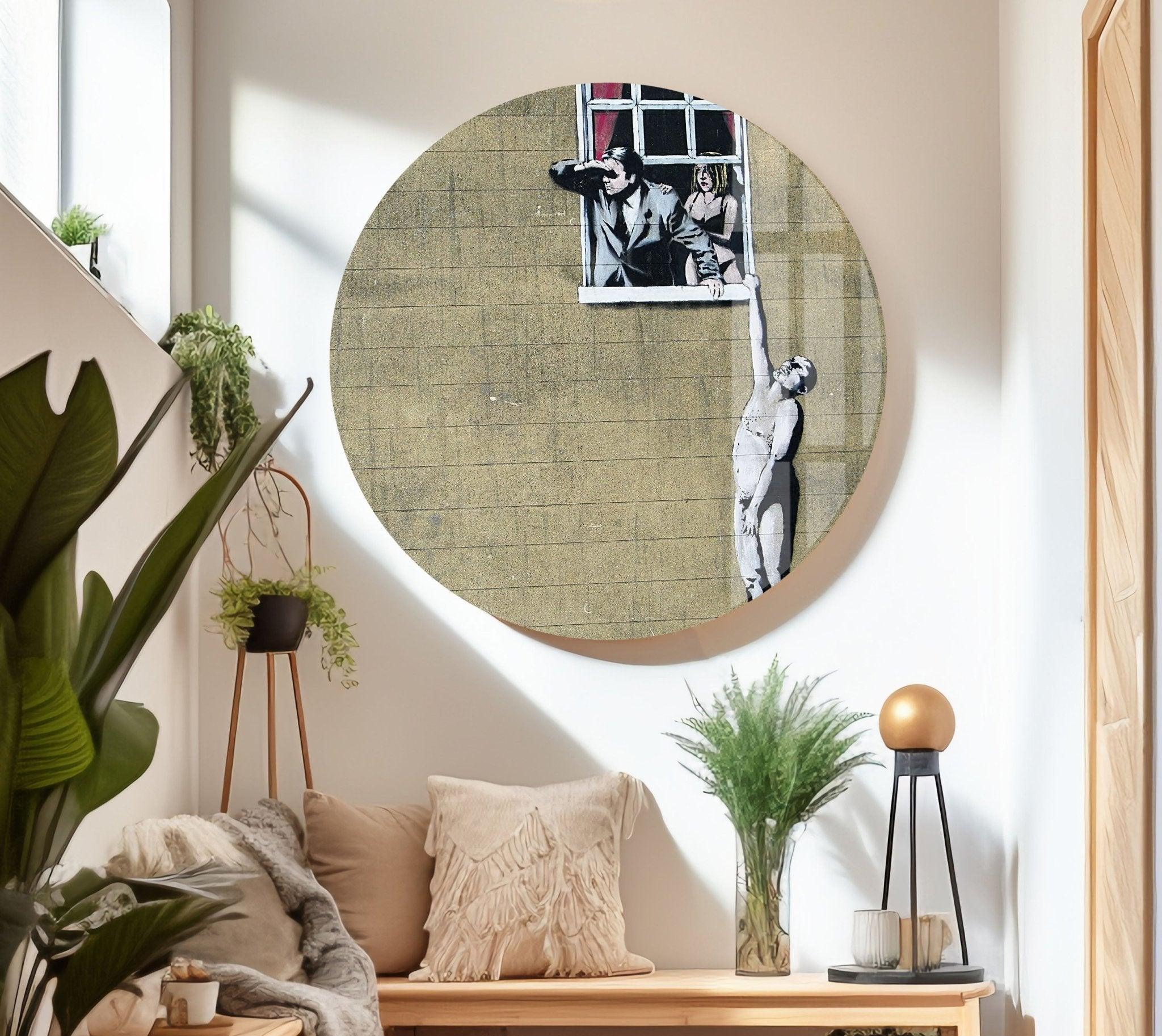 Banksy Well Hung Lover Glass Wall Art - Modern Street Art Home Decor for Living Room, Bedroom & Office - Unique Gift for Art Lovers