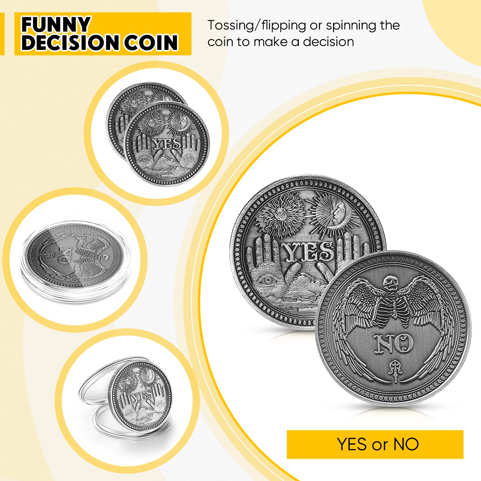 Yinkin 10 Pack Yes No Challenge Coin - Decision Maker Flip Coin for Gifts, Party Games, Office & School Use - Silver (Perfect for Holiday Parties, Team Building & Classroom Activities)