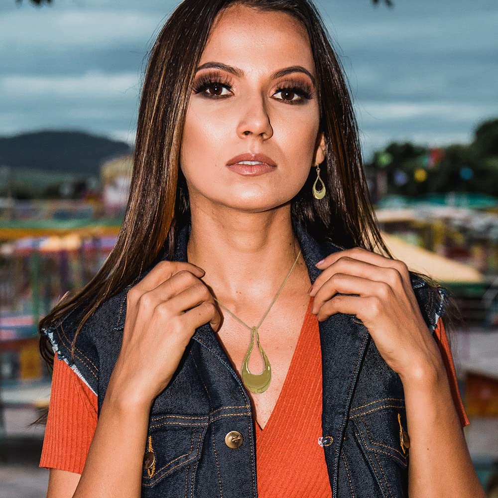 Madison Tyler Gold Plated Jewelry Set for Women | Sterling Silver Teardrop Pendant Necklace with Snake Chain | Fashionable Dangle Earrings | Trendy Layered Necklace Set | Perfect for Date Night, Office Wear & Special Occasions
